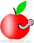 Pomme gif fruit avec asticot