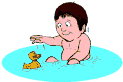 Gif animé bébé dans l'eau et un canard