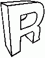 Clipart de la lettre R en noir et blanc