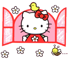 hello kitty avec oiseau et fenetre