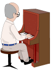 pianiste avec son piano en bois