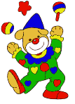 Image gif clown qui joue avec pleins de jouets
