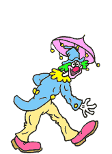 Image gifs clown qui marche avec un parapluie