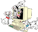 Pleins de dalmatiens qui jouent avec un ordinateur