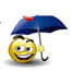 Smiley avec un parapluie bleu