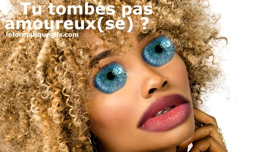 Humour femme yeux bleu et grande bouche