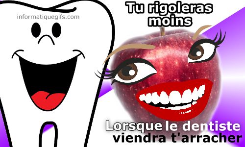 Humour dentiste dent blanche et pomme rouge