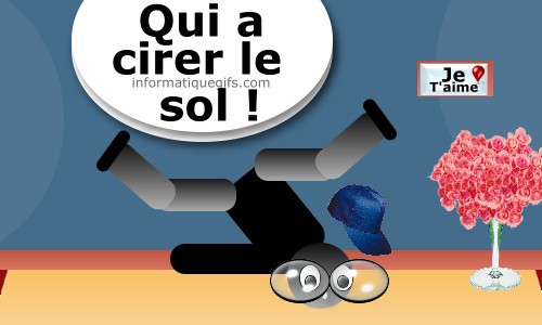 Cirer le sol et personnage qui tombe sur le sol