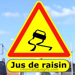 Panneau danger route glissante et jus de raisin