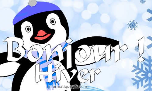 Pingouin avec flocon de neige et bonjour hiver