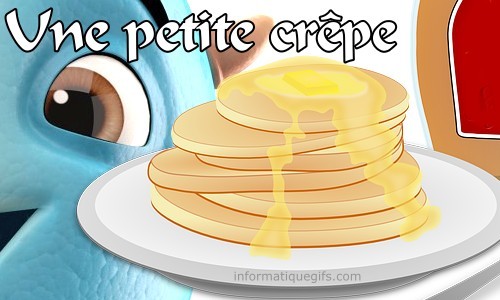 des crepes dans une assiette et personnage marrant