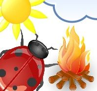 Image coccinelle avec un Soleil et nuage puis un feu