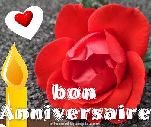 bon anniversaire avec une bougie anniversaire et coeur