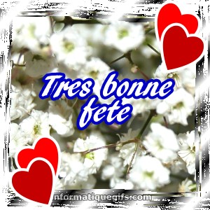 fleur blanche avec tres bonne fete et des coeurs