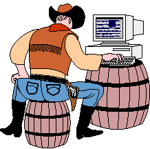 Un ordinateur avec tonneau et cowboy