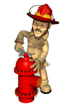 Gif pompier 3D avec bouche d'incendie rouge