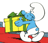 Gif animé Schtroumpf farceur avec cadeau
